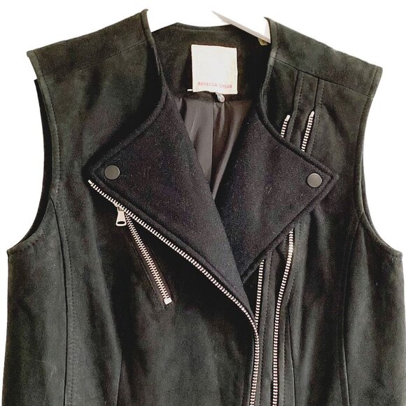 Rebecca Taylor Black Lamb Leather Moto Vest with Wool‎ Lapel, Size XS - Picture 14 of 15
